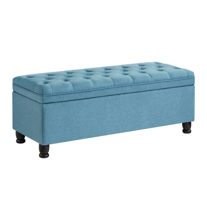Bedroom End of Bed Bench with Spindle Wood Legs, Upholstered Decorative Stool Elegant Storage Bench with Flipping Lid