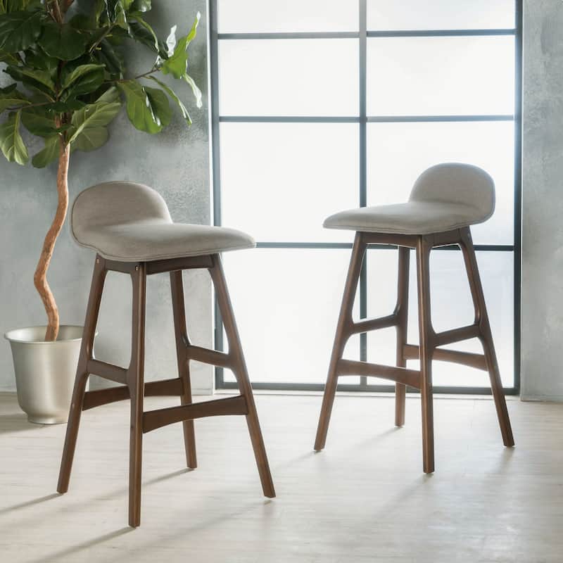 Roomfitters Mid-Century Modern Upholstered Low Back Barstools, 28.5-Inch Counter Height, Set of 2