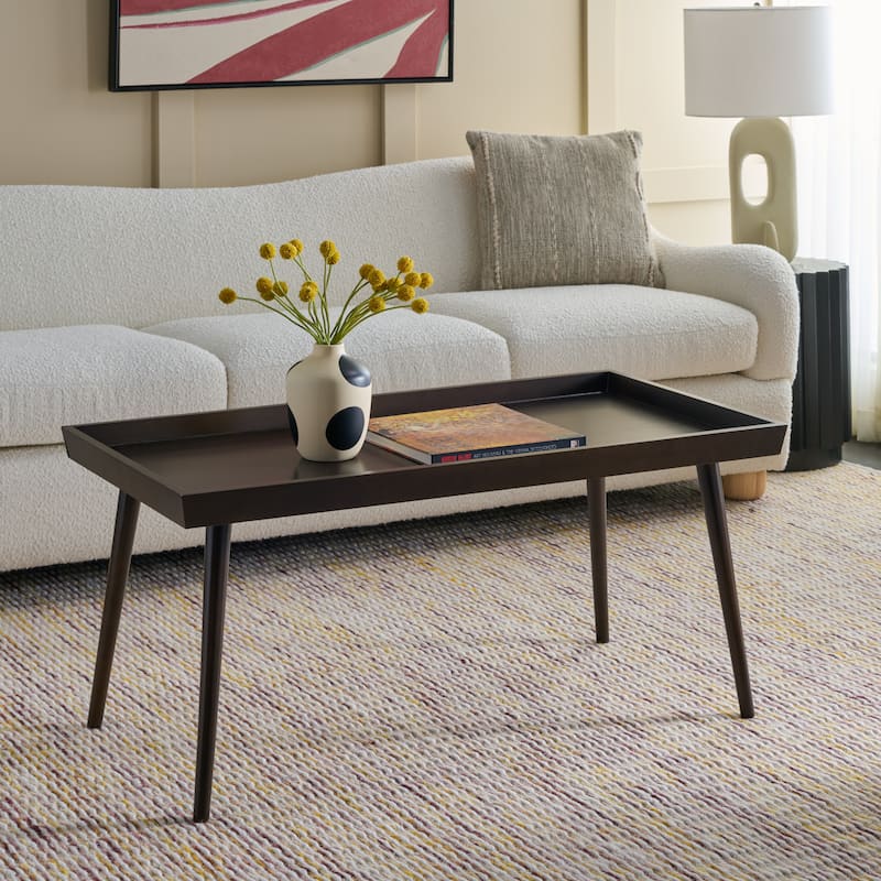 SAFAVIEH Parlee Antique White Coffee Table with Tray - 41.8" x 21.8" x 19" - 42"W x 22"D x 19"H - Dark Chocolate