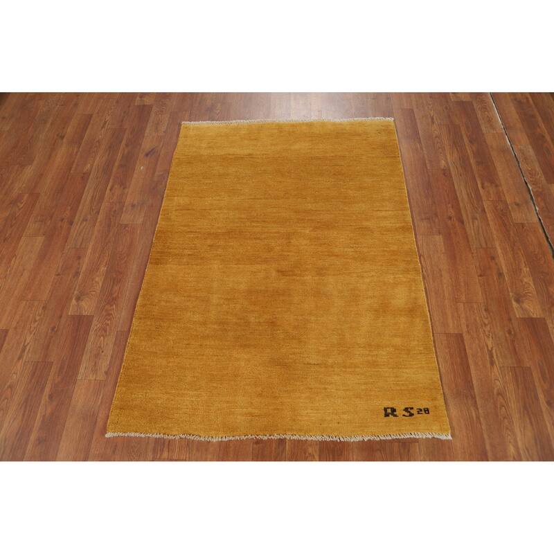 Gold Gabbeh Modern Foyer Rug Hand-Knotted Wool Carpet - 2'10"x 3'11"