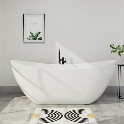 Mokleba 67" Freestanding Acrylic Bathtub Modern Stand Soaking Tub with Overflow & Polished Chrome Pop-up Drain