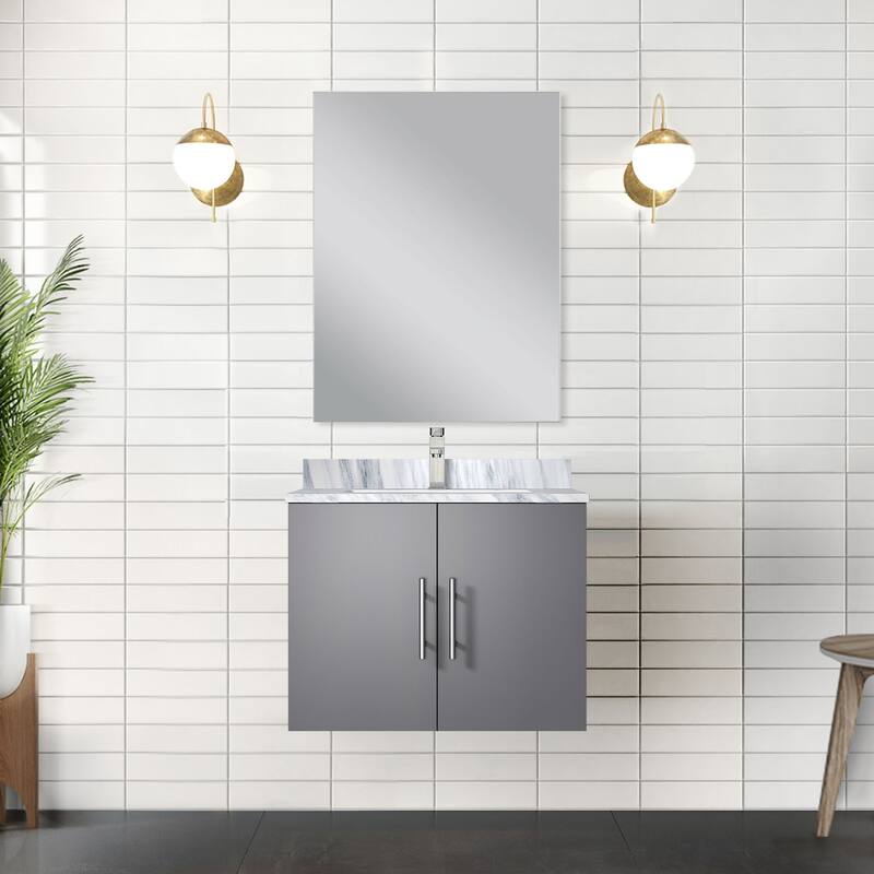 Bathroom Vanity Set with Marble Top, Single Hole Faucet, Mirror Included, Stainless Steel