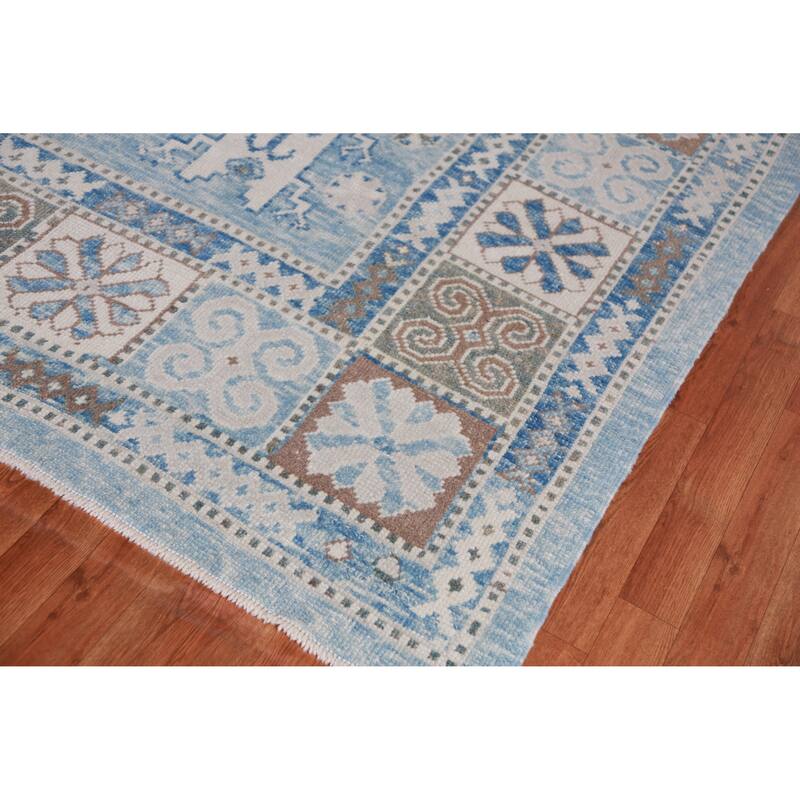 Hand Knotted Oriental 100% Wool Carpet Transitional Geometric Navy Blue & Blues Oushak Area Rug - 11' 2'' X 7' 11''