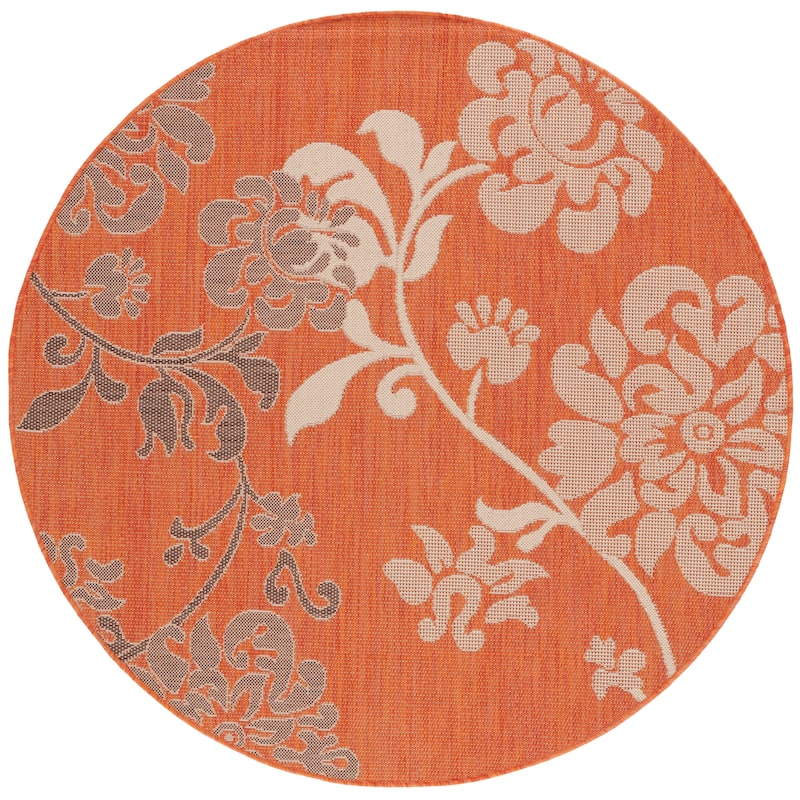 SAFAVIEH Courtyard Vernelle Arvyda Outdoor Waterproof Patio Backyard Rug - 5'3" Round - Terra Natural/Brown