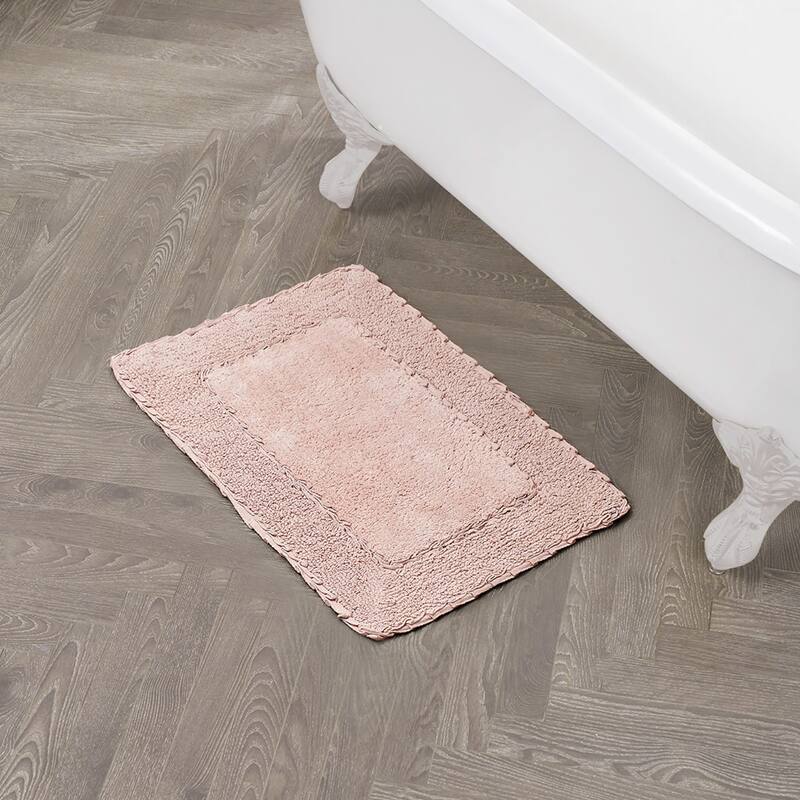 Laura Ashley Ruffle Border Pure Cotton Bath Rugs - 17" x 24" - Blush