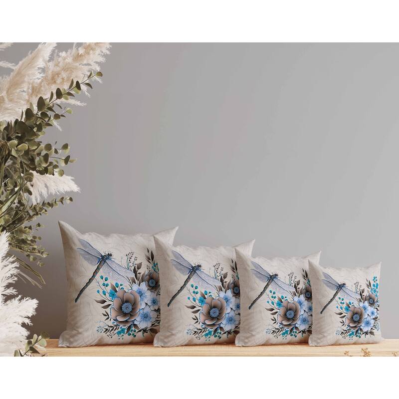 Dragonfly Haven Faux Suede Reversible Throw Pillow Beige and Cyan
