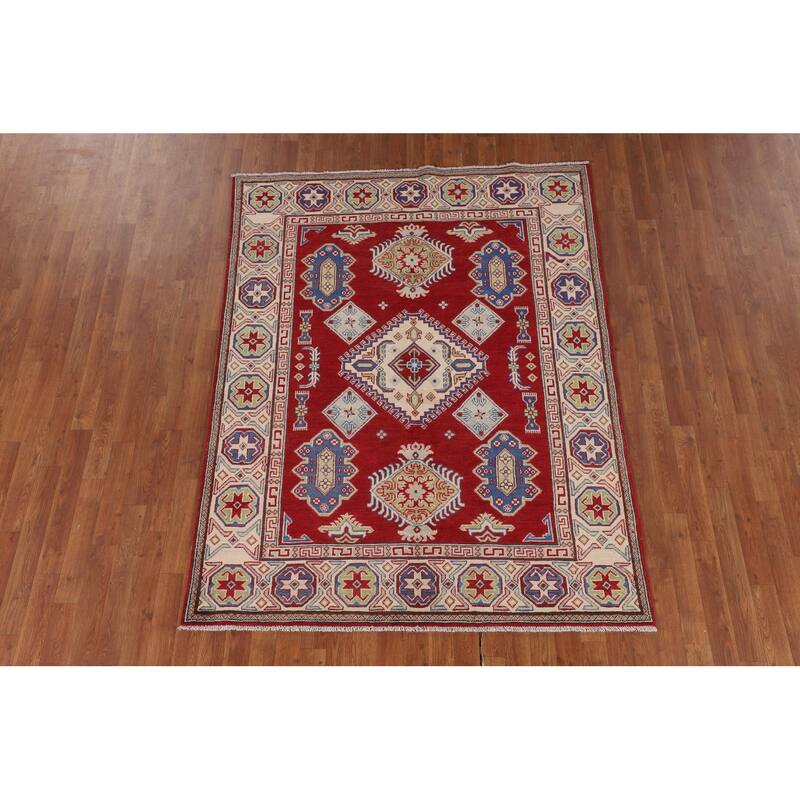 Oriental Red Kazak Rug Handmade Wool Carpet - 5'2" x 6'9"