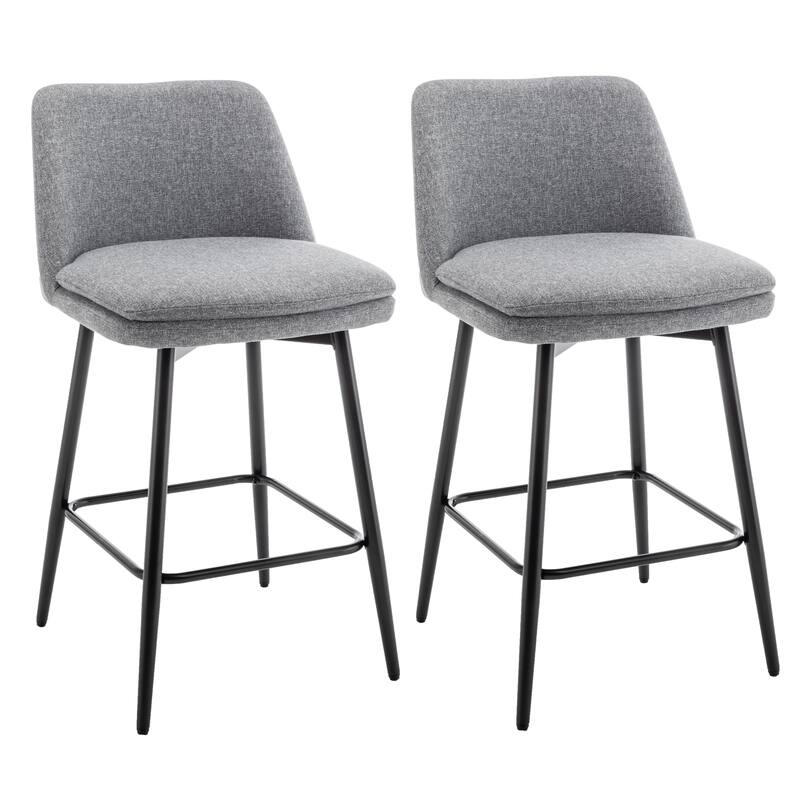 Linen Swivel Bar Stools Set of 2, Counter Height Upholstered Bar Stools, Bar Chairs with Curved Back & Metal Legs