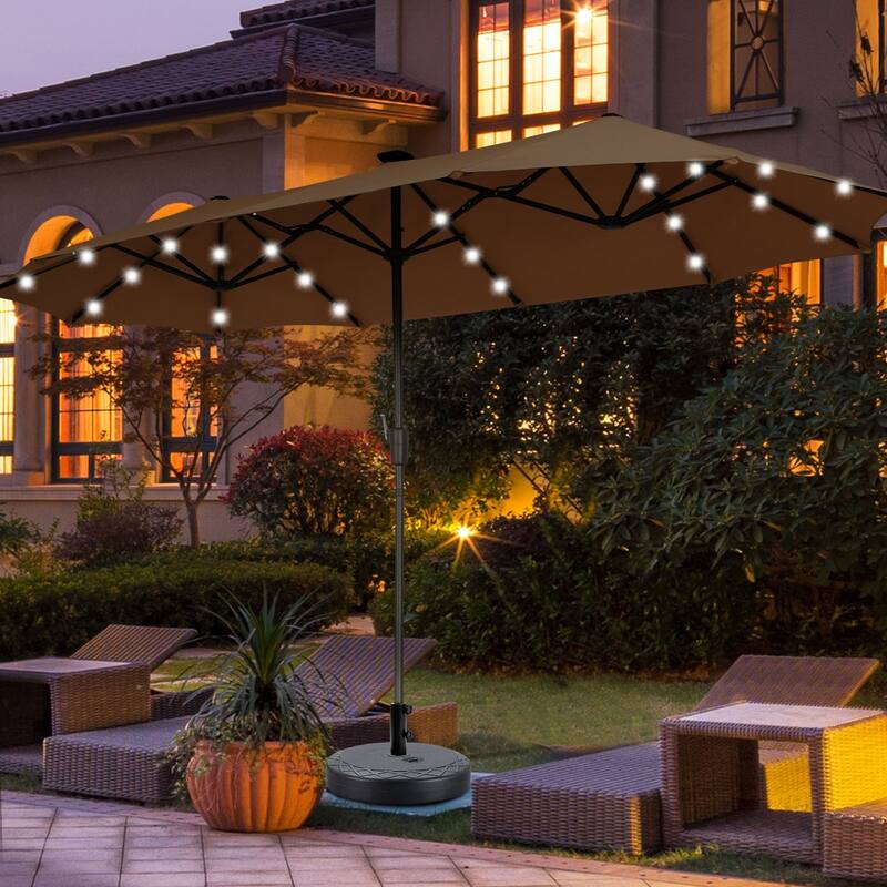 Autlaycil 13 ft Patio Umbrella with Crank Outdoor Umbrella with Base - Coffee+lights