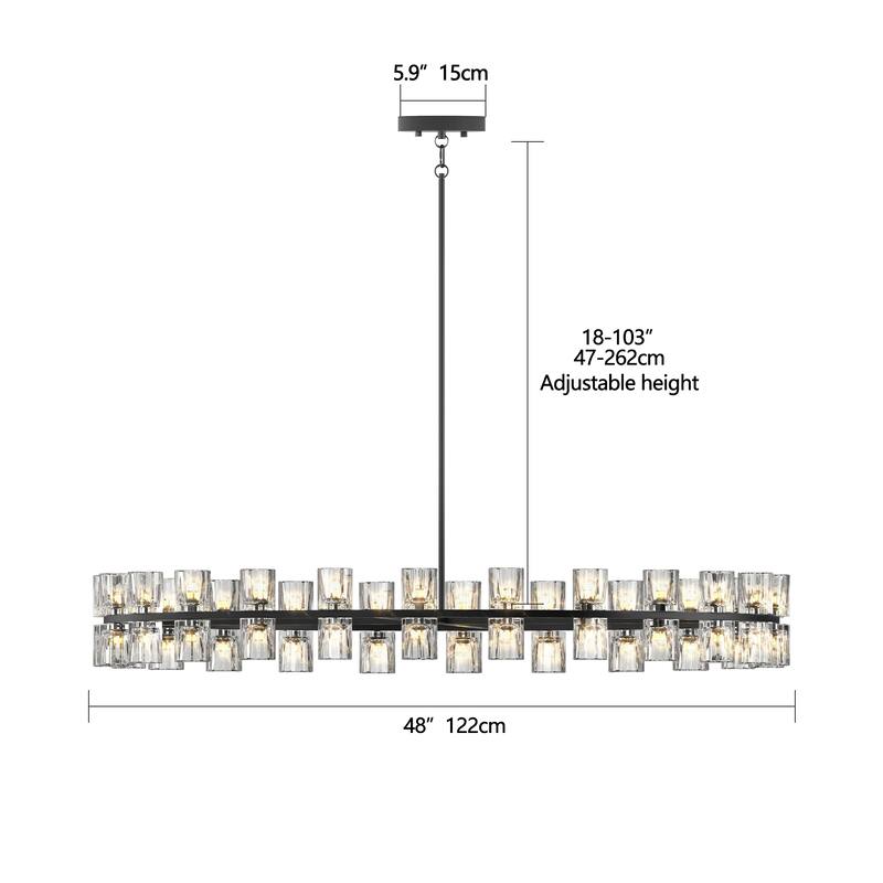 48" Black Luxury Crystal Chandelier LED for Living & Dining (Bulbs Incl)