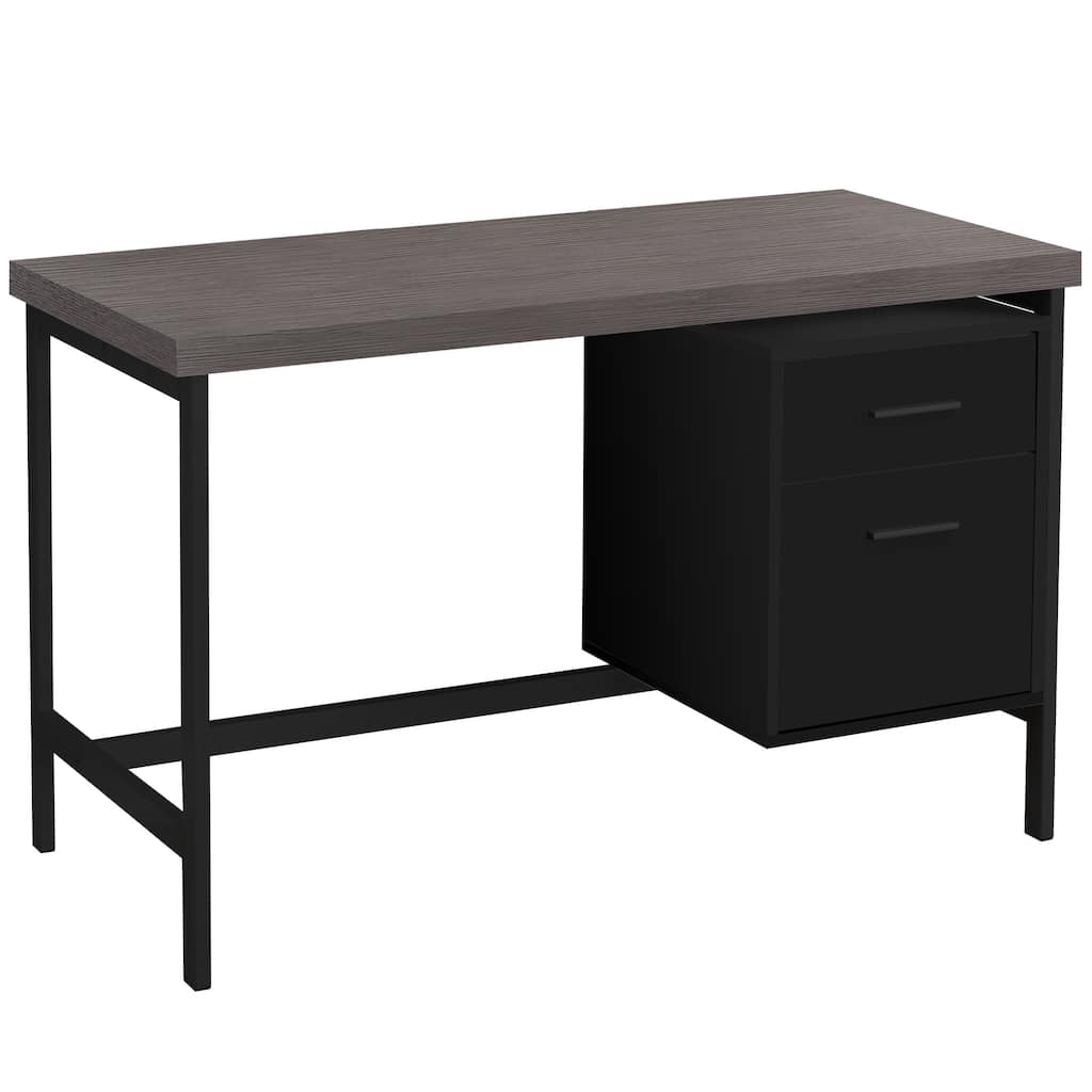 Grey Wood Computer Desk with 2 Drawers, Metal Base and Rectangular Design