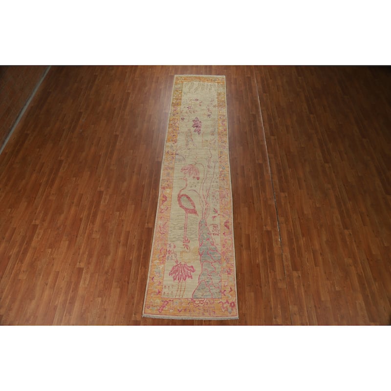Animals Pictorial Art Deco Turkish Runner Rug Handmade Wool Carpet - 2'10" x 13'0"