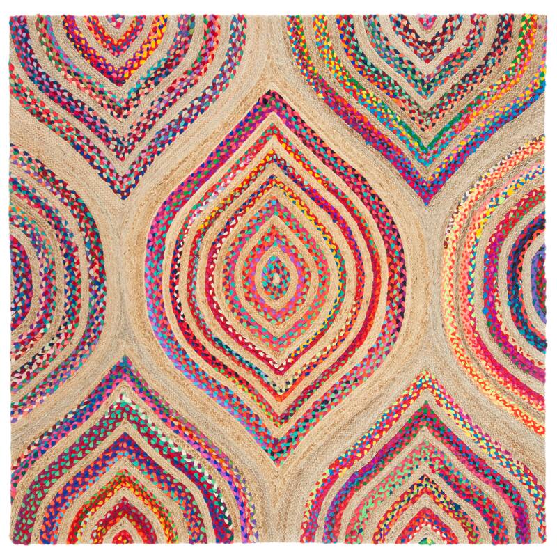 SAFAVIEH Handmade Cape Cod Pirkko Coastal Jute Rug - 6' Square - Natural/Multi