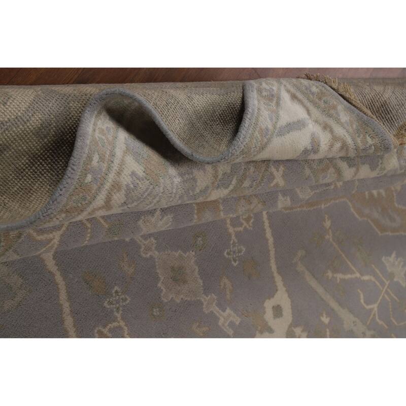 Transitional Gray Oushak Style Area Rug Hand-Knotted Wool Carpet - 7'11" x 9'10"