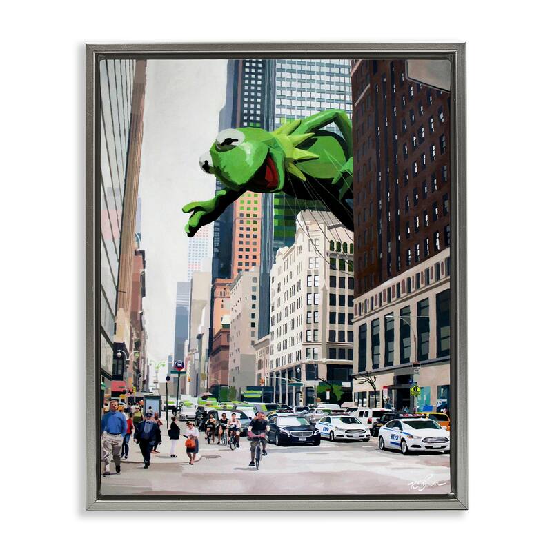 Stupell Frog Character over City Framed Floater Canvas Wall Art Design By Keith Thomson - 25 x 31 - Grey