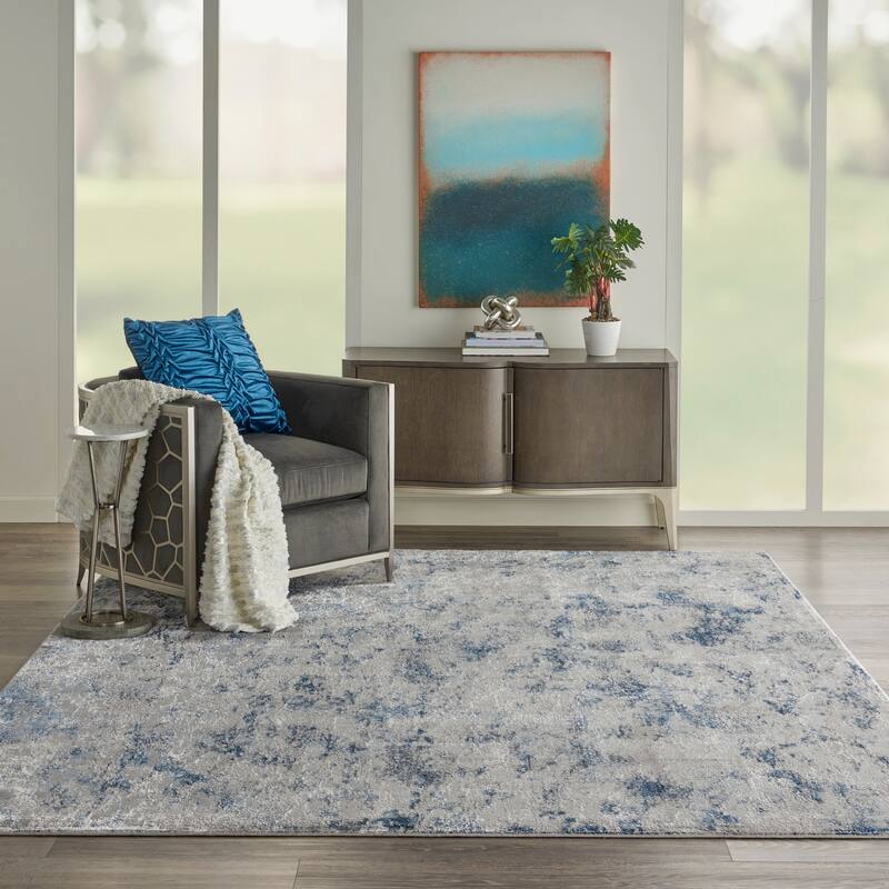 Royal Terrace Abstract Area Rug - 7' 10" x 9' 10" - Grey/Blue - Runner/Rectangle