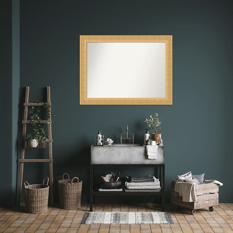 Trellis Non-Beveled Wood Framed Bathroom Vanity Wall Mirror - Trellis Gold