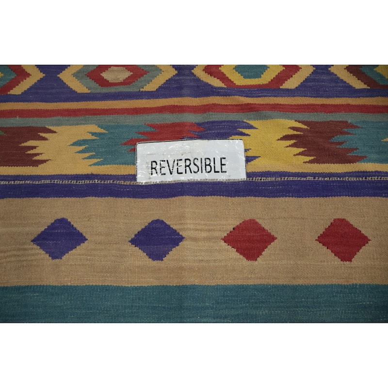 Hand Woven Oriental 100% Wool Carpet Southwestern Tribal Multi-Colored Kilim Area Rug - 9' 8'' X 7' 10''