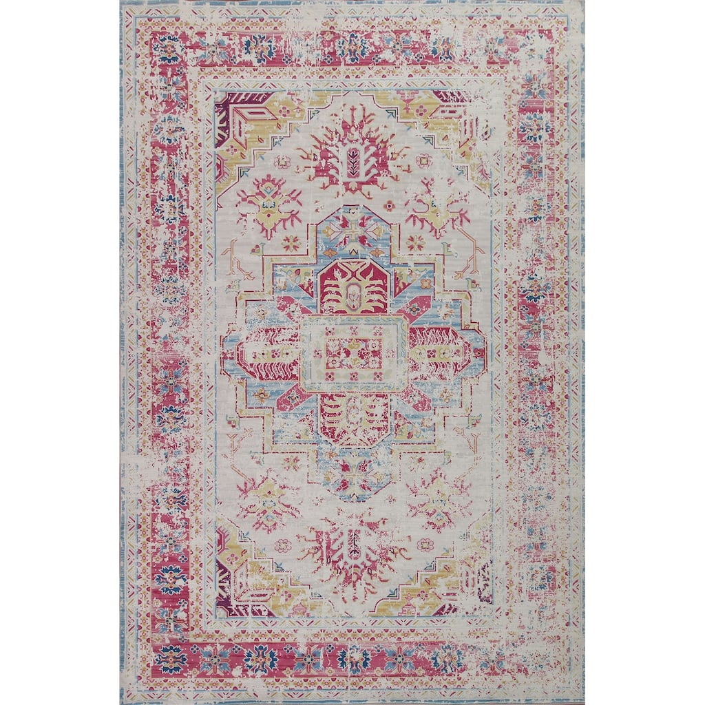 Washable Machine-Made Oriental Printed Rug Geometric Modern Carpet
