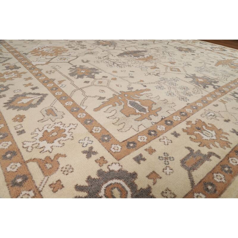 Oushak Indian Area Rug Handmade Grey Wool Carpet - 8'11" x 11'10"