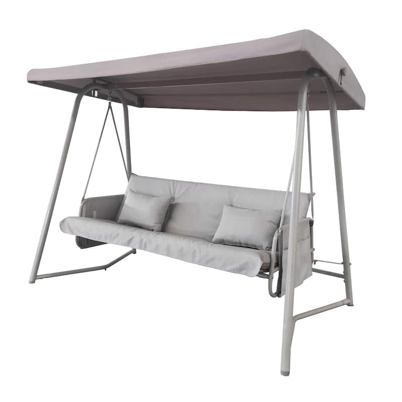 Outdoor Patio 3 Seaters Metal Swing Chair Swing Bed, with Cushion and Adjustable Canopy