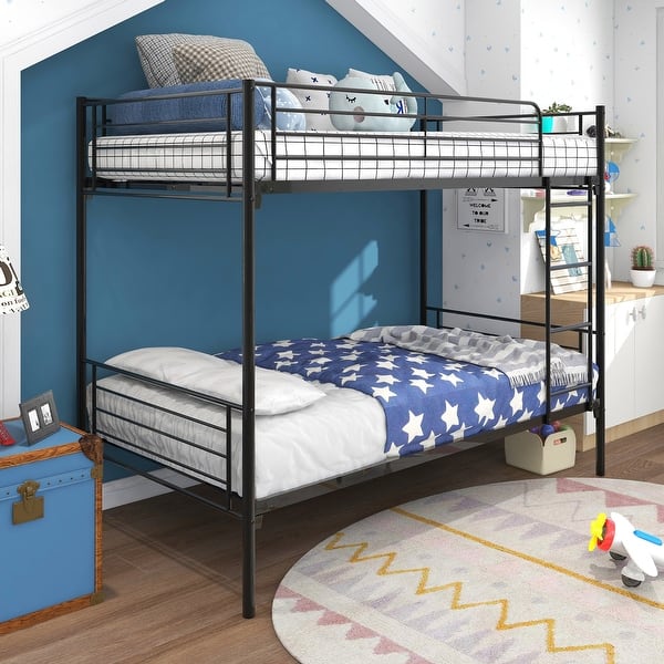 slide 2 of 18, Metal Bunk Bed Twin Over Twin, Bunk Bed Frame with Safety Guard Rails
