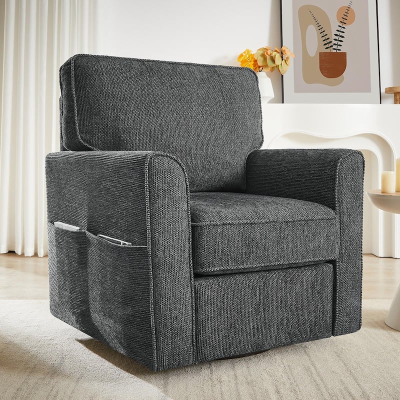 Round Lounge Chair Armchair Swivel Sofa Chair with Side Storage Pockets, Swivel Chair Accent Barrel Chair