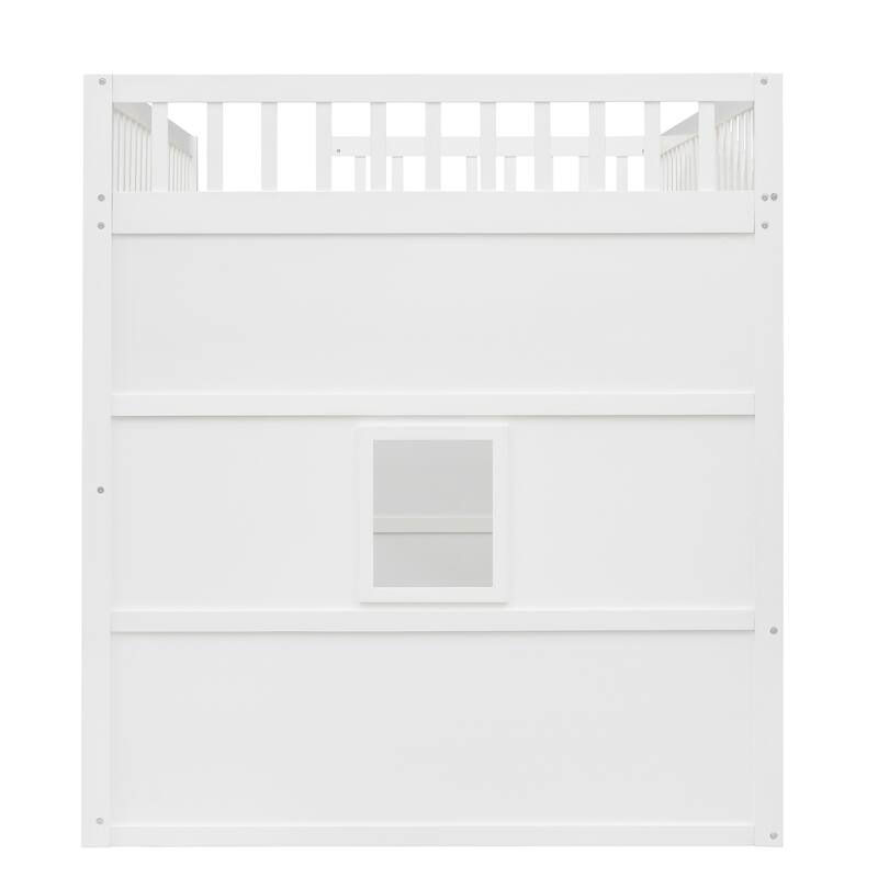 White Full Size Solid Pine Wood Loft Bed with Ladder - Sturdy & Space-Saving Design