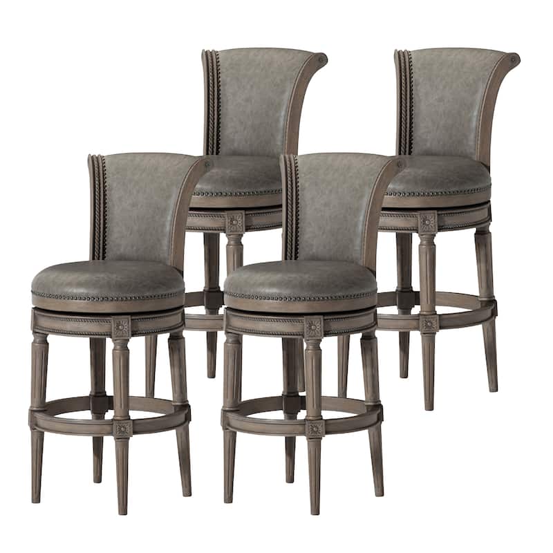 Maven Lane 31" Pullman Swivel Bar Height Kitchen Stool - Set of 4 - Reclaimed Oak Vegan Leather