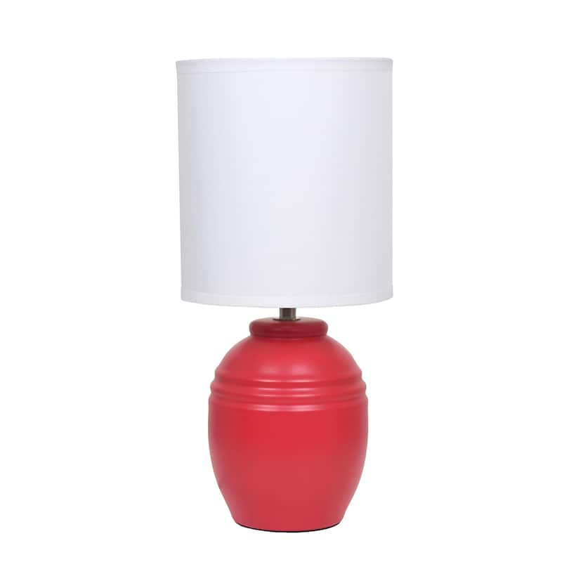 Ceramic Mini Jar Table Lamp with Fabric Drum Shade for Bedroom, Living Room - 6 x 6 x 13 in. (L x W x H) - Red