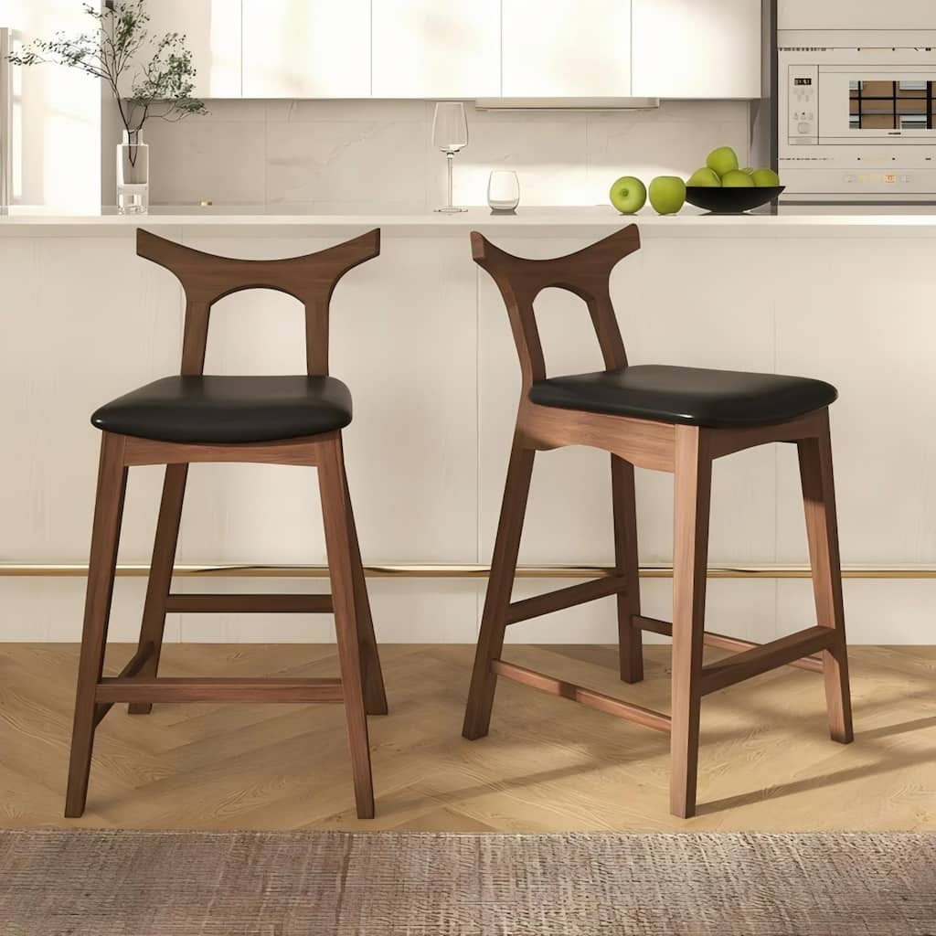 Bar Stools Set of 2, Solid Wood Upholstered Square Bar Chair