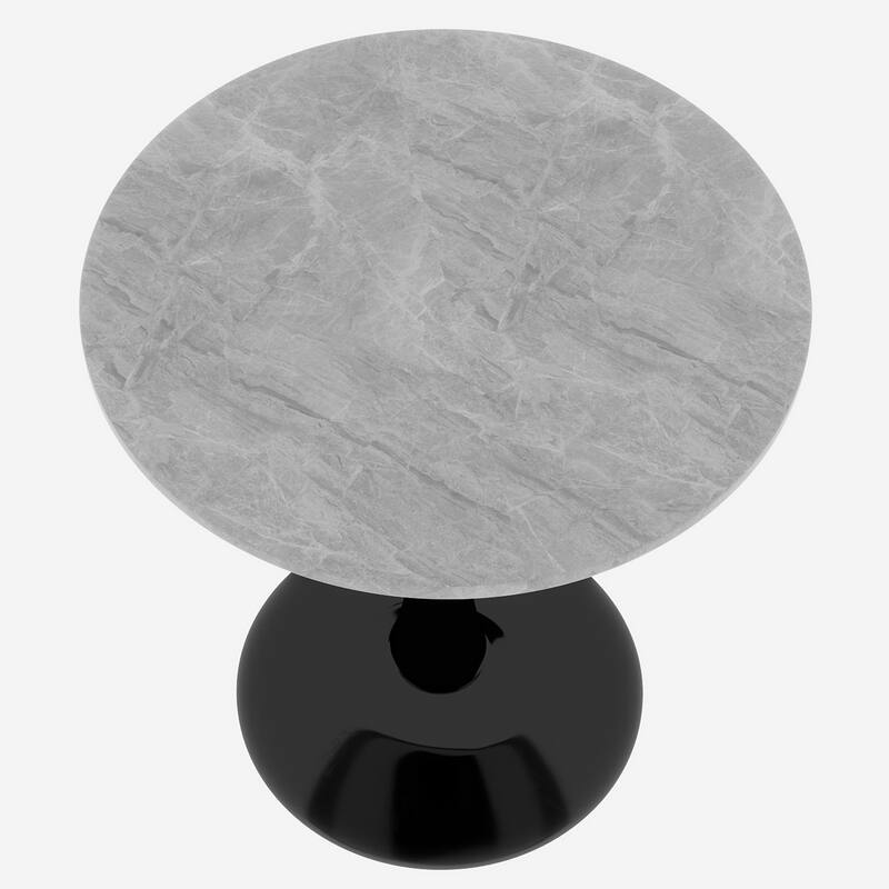 27.6" Mid-Century Modern Style Dining Table, Accommodates 2-4 People, Featuring A Round Light Gray Textured Marble Tabletop