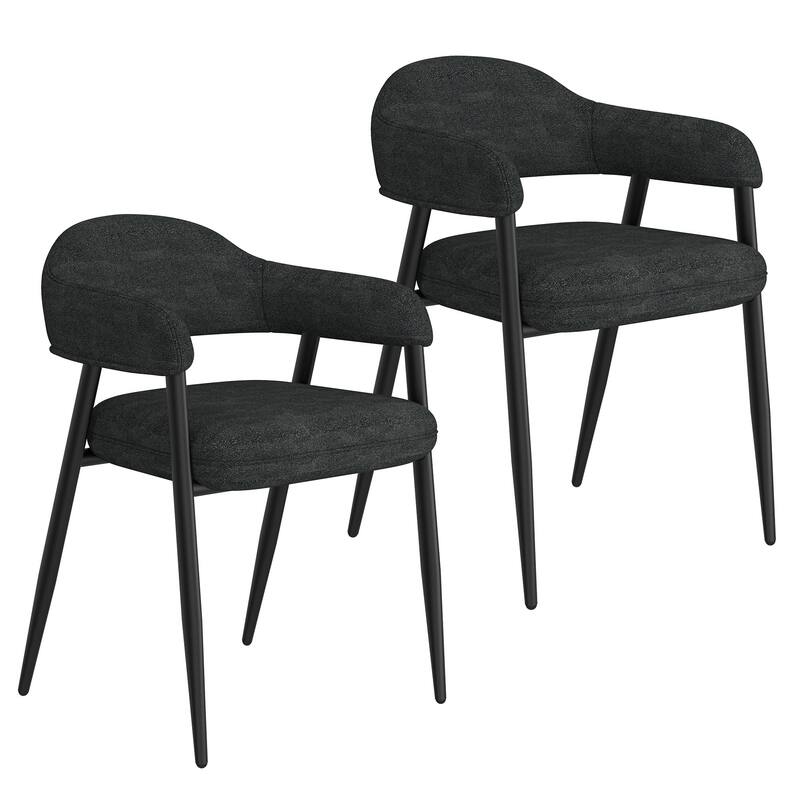 Contemporary Fabric and Metal Dining Chair, Set of 2 - Beige and Black