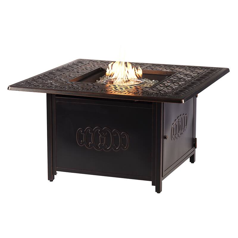 Black Aluminum Fire Table Set with Four Club Chairs
