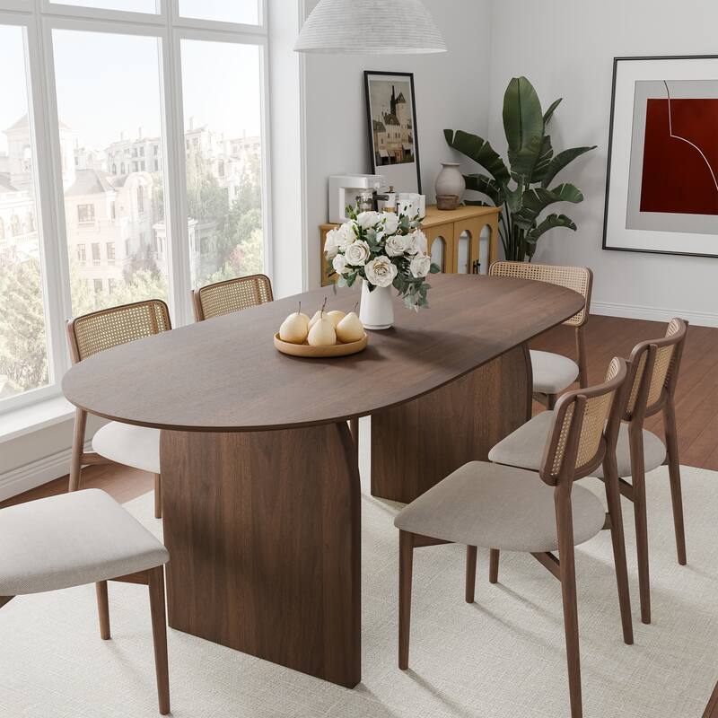 Solid Wood Dining Table with Arched Legs Oval Kitchen Table for Dining Room