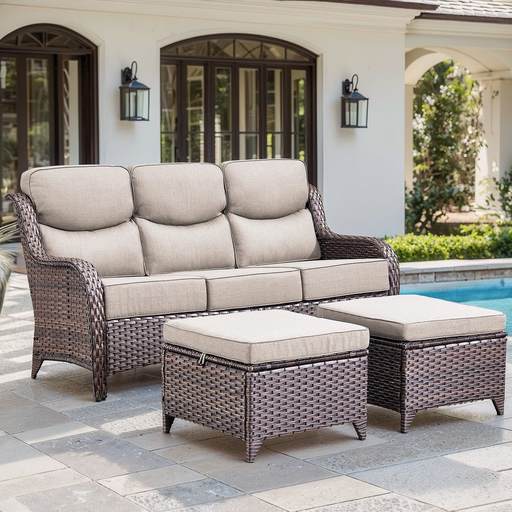 Gymojoy 3-Piece Patio Furniture Sofa Set with Ottomans, 6-Inch Ultra-Plush Cushions & Water-Resistant Olefin Fabric