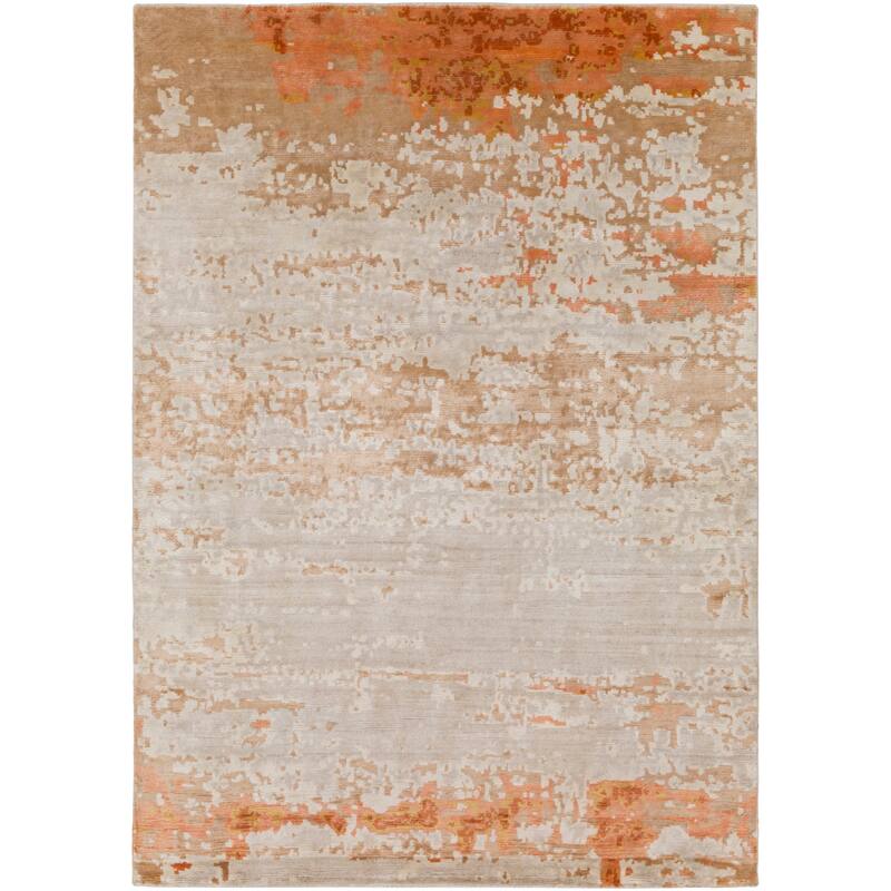 Hand Knotted Keys Art Silk/Wool Area Rug - 6' x 9' - Tan