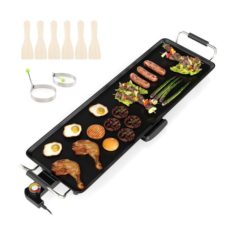 Portable Black Aluminum Electric Griddle with Adjustable Temp and Flat Top Grill for Indoor or Outdoor Use