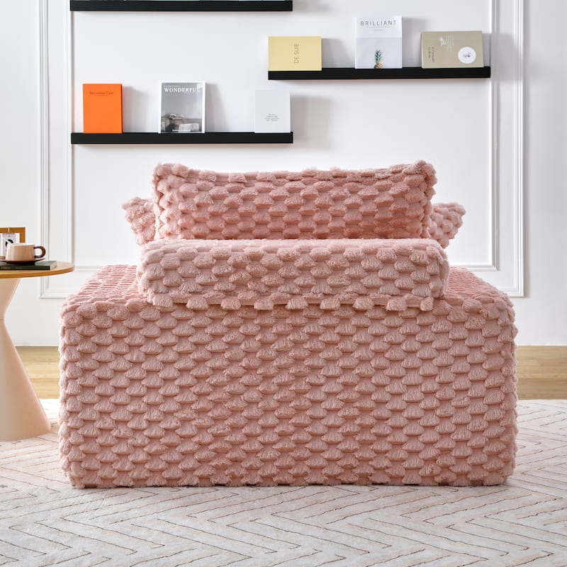 Versatile Chaise Lounge Couch Floor Standing Sofa Chair Turtle Fleece Single Accent Chiar with Pillows and Streamlined Armrests