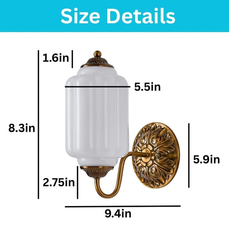 E12 Bulb light white bedroom light fixtures glass, metal wall light