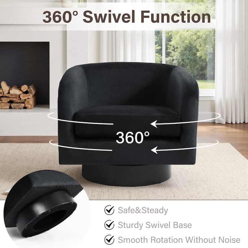 360-Degree Swivel Round Barrel Velvet Armchair Accent Chairs