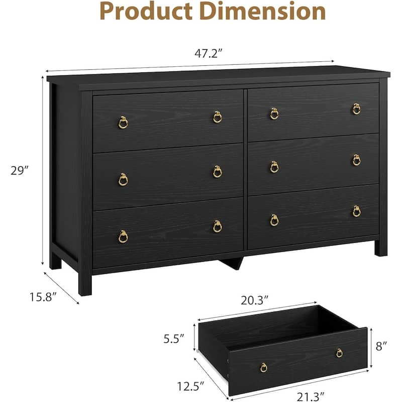 Rattan Dresser Storage Cabinet for Bedroom Living Room, Black