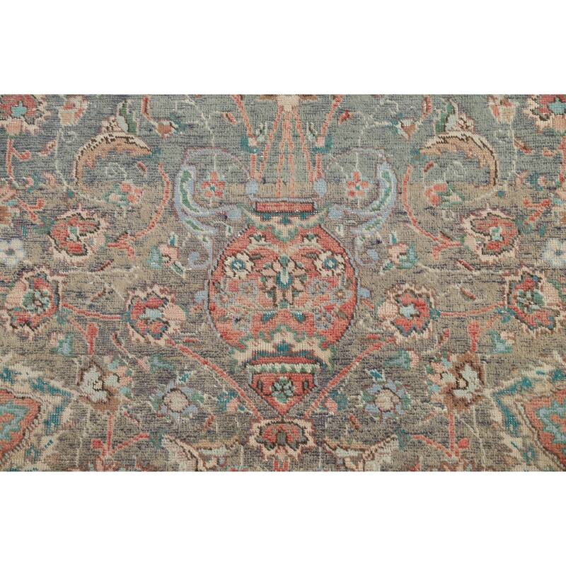 Distressed Floral Tabriz Persian Area Rug Hand-knotted Wool Carpet - 7'9" x 10'8"