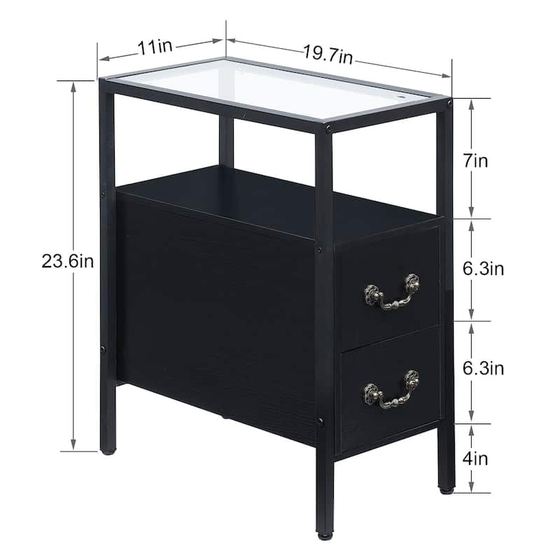VECELO 2-Drawer Modern Nightstands Set of 2 with Glass Top