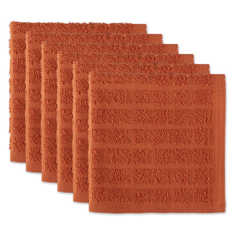DII Solid Windowpane Terry Dishcloth Set of 6 - Solid Spice