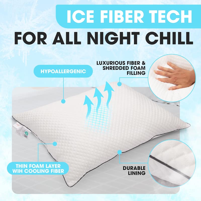 Cheer Collection Cooling Ice Pillow With Shredded Foam and Soft Washable Cover