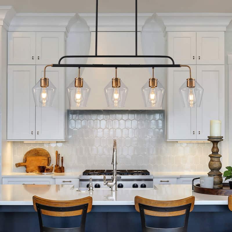5 - Lights Modern Linear Glass Chandelier Kitchen Island Pendant Light - W44"