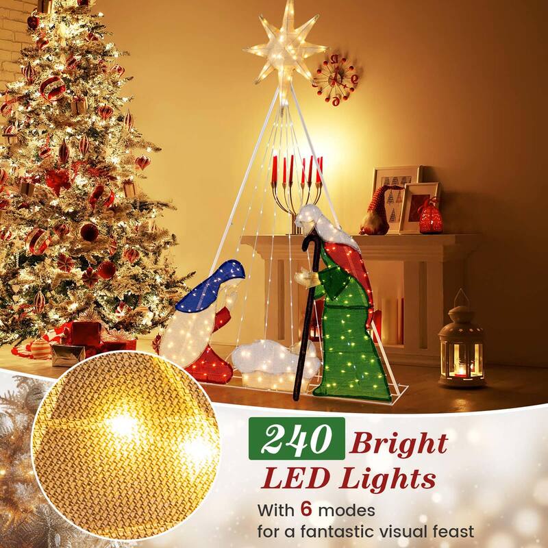 Costway 6 FT Lighted Nativity Scene with 240 LED Lights Zip Ties & - Multicolor - See Details