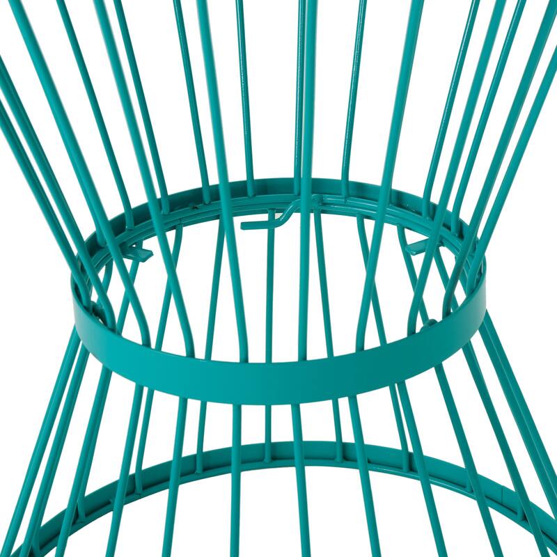 Lassen 16 Inch Teal Iron Side Table for Outdoor Modern Hourglass Design 21 Inch Height