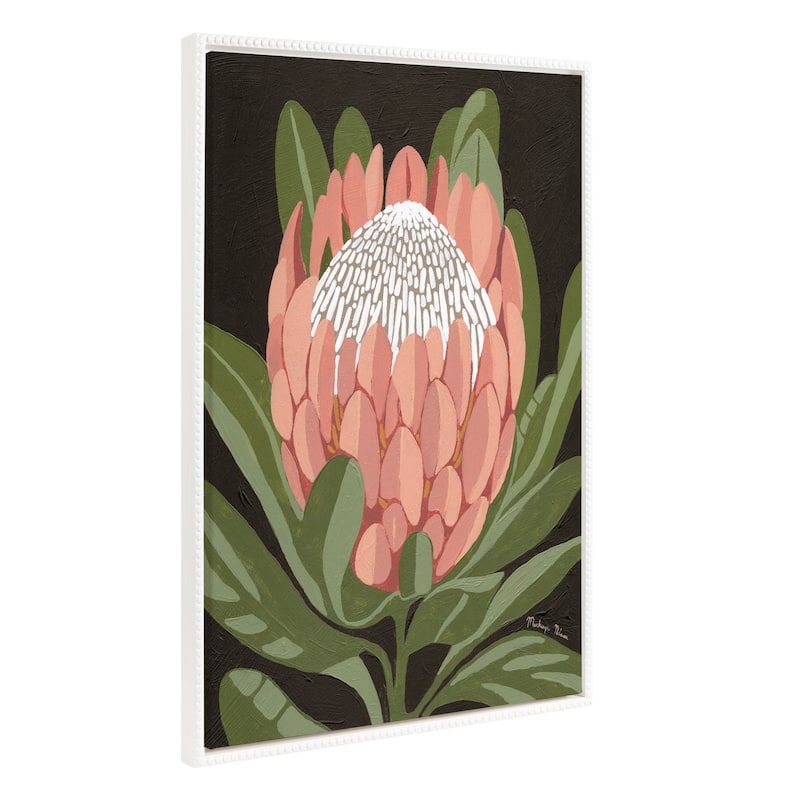 Kate and Laurel Sylvie Beaded Protea Noire Framed Canvas by Mackenzie Nelson - 23x33 - White
